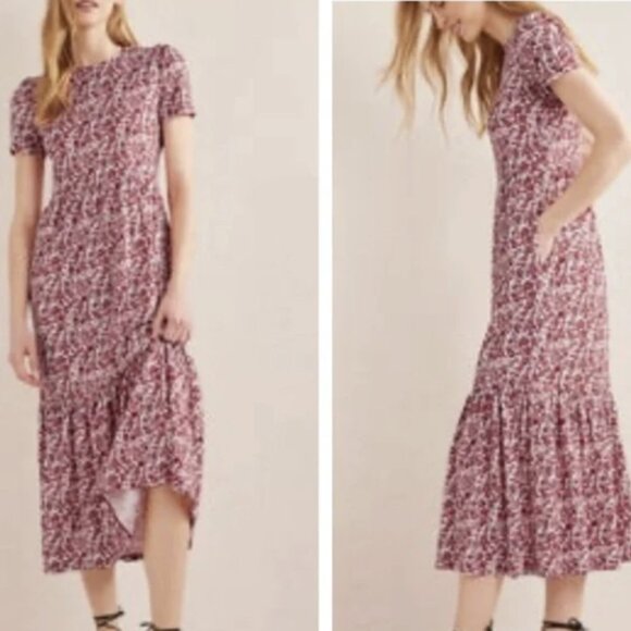 Boden Dresses & Skirts - BODEN Emma Tiered Jersey Midi Dress Size 6 Floral Pansy Bloom Novelty Pockets